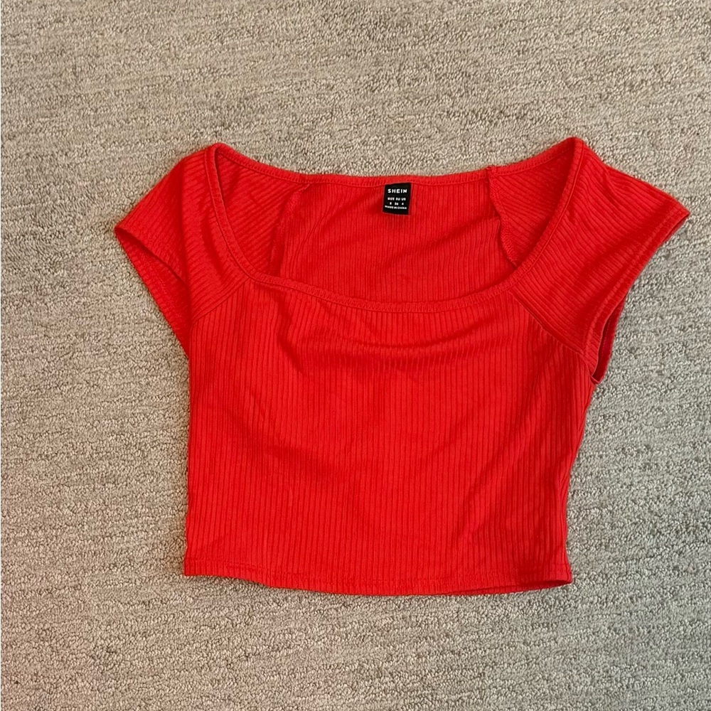 SHEIN Vibrant Orange Ribbed Crop Top